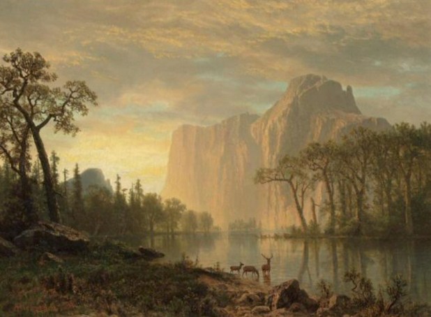 The Great El Capitan in Yosemite National Park as painted by Albert Bierstadt.